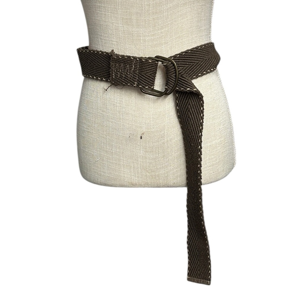 Brown Woven Canvas D Ring Belt Casual Boho Utility Waist Belt - Picture 1 of 9